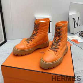 Hermes Fresh Ankle Boots Women Calfskin and Parachute with Logo Emblem Orange