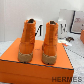 Hermes Fresh Ankle Boots Women Calfskin and Parachute with Logo Emblem Orange
