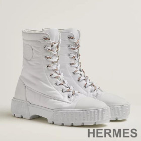 Hermes Fresh Ankle Boots Women Calfskin and Parachute with Logo Emblem White