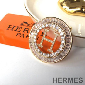 Hermes H Hollow Earrings with Crystals Gold