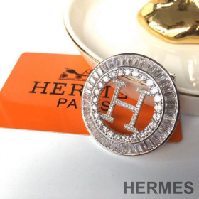 Hermes H Hollow Earrings with Crystals Silver