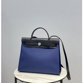 Hermes 24/24 Mini 21 Evercolor And Swift Craie (10) And Gris Asphalte(M8)Palladium Hardware Dark Blue