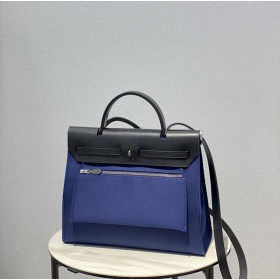 Hermes 24/24 Mini 21 Evercolor And Swift Craie (10) And Gris Asphalte(M8)Palladium Hardware Dark Blue