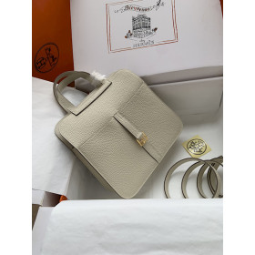Hermes 24/24 Mini 21 Evercolor And Swift Sesame (2S) And Feu(9J)Gold Hardware White
