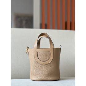 Hermes 24/24 Mini 21 Evercolor And Swift Gris Perle (80) Gold Hardware Dark Beige