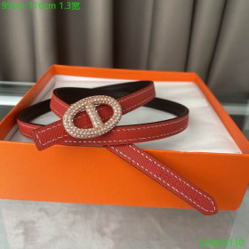 Hermes Belt Buckle & Reversible Leather Strap 13 mm With Pink Rhinestone Buckle in Red/Black