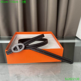 Hermes Belt Buckle & Reversible Leather Strap 13 mm With Silver Rhinestone Buckle in Black
