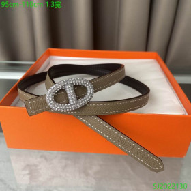 Hermes Belt Buckle & Reversible Leather Strap 13 mm With Silver Rhinestone Buckle in Greige/Black