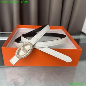 Hermes Belt Buckle & Reversible Leather Strap 13 mm With Gold Rhinestone Buckle in White/Black