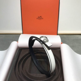 Hermes Belt Buckle & Reversible Leather Strap 15 mm With Silver Buckle in White/Black