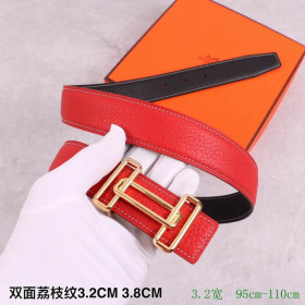 Hermes Box 135 Togo leather belt strap 32mm with gold buckle in red and black