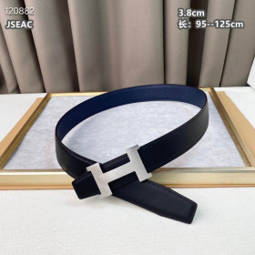 Hermes Constance belt silver buckle & Reversible leather strap 38 mm in black and navy blue