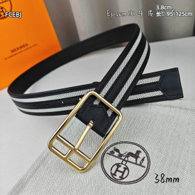 Hermes Epsom Reversible canvas belt leather strap 38 mm with gold buckle in black and white