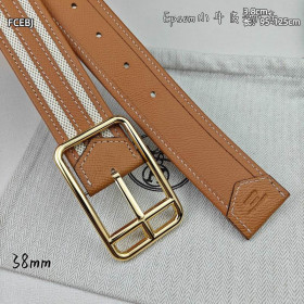 Hermes Epsom Reversible canvas belt leather strap 38 mm with gold buckle in brown and white