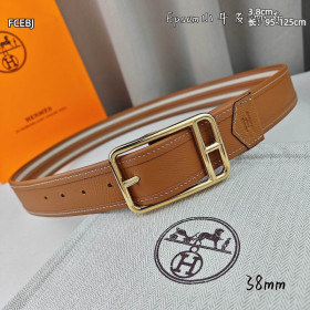 Hermes Epsom Reversible canvas belt leather strap 38 mm with gold buckle in brown and white