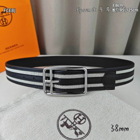 Hermes Epsom Reversible canvas belt leather strap 38 mm with silver buckle in black and white