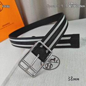 Hermes Epsom Reversible canvas belt leather strap 38 mm with silver buckle in black and white
