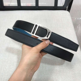 Hermes Etrier belt silver buckle & Reversible leather strap 32 mm in black and blue