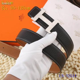 Hermes H Striee full grain leather belt silver buckle & Reversible leather strap 32 mm in black and brown