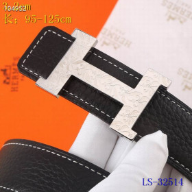 Hermes H Striee full grain leather belt silver buckle & Reversible leather strap 32 mm in black and brown