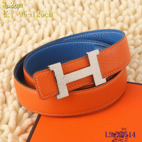 Hermes H Striee full grain leather belt silver buckle & Reversible leather strap 32 mm in orange and blue