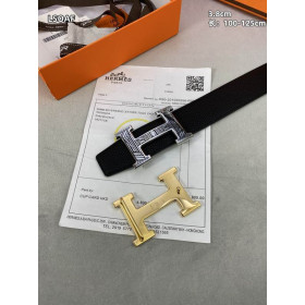 Hermes H Touareg belt silver buckle & Reversible leather strap 38 mm in black