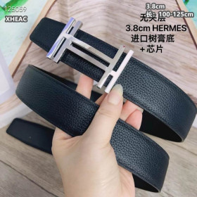Hermes H au Carre belt silver buckle & Reversible leather strap 38 mm in black