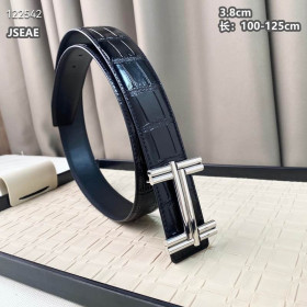 Hermes H au Carre porosus crocodile leather belt silver buckle & Reversible leather strap 38 mm in black