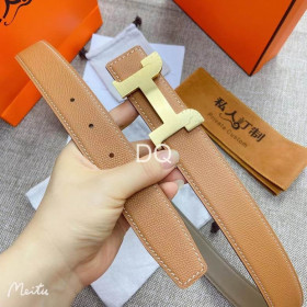 Hermes H belt buckle & Reversible leather strap 32 mm and Gold Buckle in Brown and Brown-Green