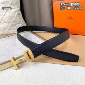 Hermes H belt leather strap 35 mm with gold automatic buckle in black