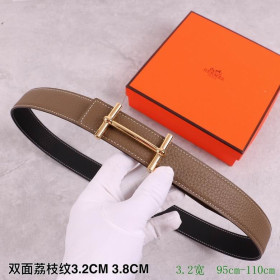 Hermes H d'Ancre belt gold buckle & Reversible leather strap 32 mm in brown black