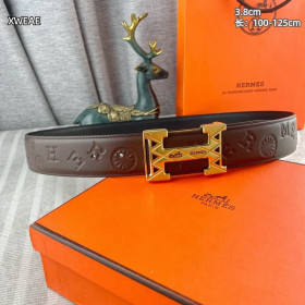 Hermes H printed leather belt leather strap with gold buckle & leather strap 38 mm in brown