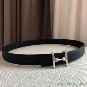 Hermes Mors H belt silver buckle & Reversible leather strap 24 mm in black