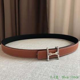Hermes Mors H belt silver buckle & Reversible leather strap 24 mm in brown and black