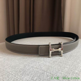 Hermes Mors H belt silver buckle & Reversible leather strap 24 mm in grey and black