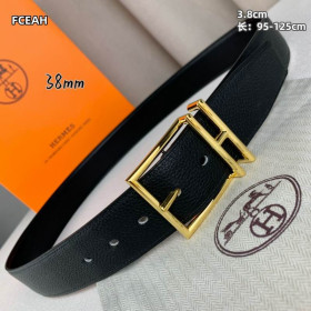 Hermes Nathan 38 belt leather strap 38 mm with gold buckle in black