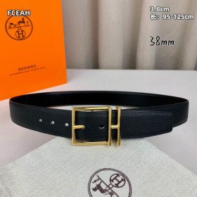 Hermes Nathan 38 belt leather strap 38 mm with gold buckle in black