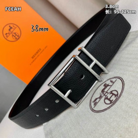Hermes Nathan 38 belt leather strap 38 mm with silver buckle in black