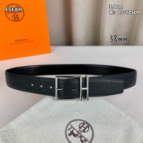 Hermes Nathan 38 belt leather strap 38 mm with silver buckle in black