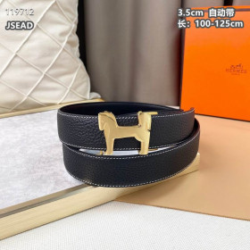 Hermes Panache belt leather strap 35 mm with gold automatic buckle in black