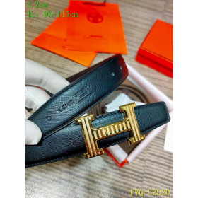 Hermes Reversible belt leather strap 32 mm with H-shaped diamond gold buckle in black and coffee brown