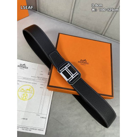 Hermes Reversible leather belt leather strap 38 mm with silver H buckle in black