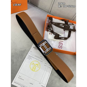 Hermes Reversible leather belt leather strap 38 mm with silver H buckle in brown and black