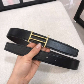 Hermes Rider belt gold buckle & Reversible leather strap 32 mm in black and coffee brown