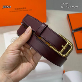 Hermes Romain 35 leather belt leather strap 35 mm with gold buckle in burgundy