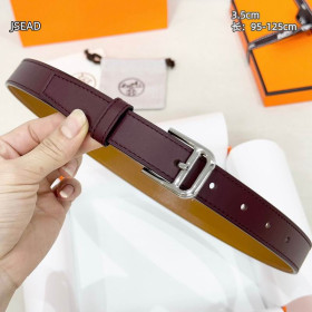 Hermes Romain 35 leather belt leather strap 35 mm with silver buckle in burgundy red