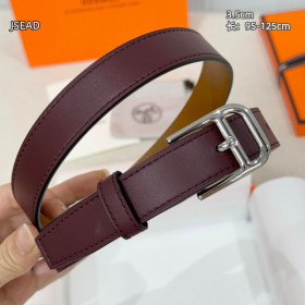 Hermes Romain 35 leather belt leather strap 35 mm with silver buckle in burgundy red