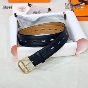 Hermes Romain 35 openwork full grain leather belt leather strap 35 mm with gold buckle in black