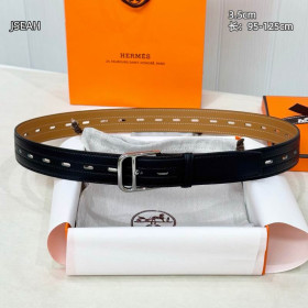 Hermes Romain 35 openwork full grain leather belt leather strap 35 mm with silver buckle in black