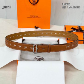 Hermes Romain 35 openwork full grain leather belt leather strap 35 mm with silver buckle in brown